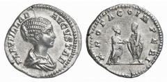 RÖMISCHE MÜNZEN (ROMAN COINS) MÜNZEN DER RÖMISCHEN KAISERZEIT Antoninus III. Caracalla, 198-217 für Plautilla. AR-Denar, 202/205, Rom; 3.62 g. Drapierte Büste r.//Kaiser und Kaiserin reichen sich die 