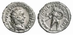 RÖMISCHE MÜNZEN (ROMAN COINS) MÜNZEN DER RÖMISCHEN KAISERZEIT Traianus Decius, 249-251 für Hostilianus. AR-Antoninian, 251, Rom; 3.82 g. Drapierte Büste r. mit Strahlenbinde//Mars geht r. mit Speer un