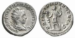 RÖMISCHE MÜNZEN (ROMAN COINS) MÜNZEN DER RÖMISCHEN KAISERZEIT Traianus Decius, 249-251 für Hostilianus. AR-Antoninian, 251, Rom; 3.62 g. Drapierte Büste r. mit Strahlenbinde//Prinz steht l. mit Standa