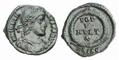RÖMISCHE MÜNZEN (ROMAN COINS) MÜNZEN DER RÖMISCHEN KAISERZEIT Jovianus, 363-364. Æ-Centenionalis, Siscia; 4.43 g. Drapierte Büste r. mit Perldiadem//VOT/V/MVLT/X in Kranz. RIC 426. Sehr schön Estimate