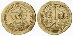 BYZANTINISCHE MÜNZEN (BYZANTINE COINS) BYZANZ Basilius II., 976-1025 und Constantinus VIII. AV-Histamenon, 1005/1025, Constantinopolis; 4.40 g. Büste Christi v. v.//Beider Büsten v. v. mit Kreuz. DOC 