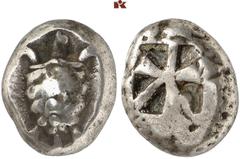 GRIECHISCHE MÜNZEN AEGINA. AEGINA. AR-Stater, 525/475 v. Chr.; 12,08 g. Schildkröte (Proto-tortoise)//Vielfach geteiltes Incusum. Hoover 432; SNG Delepierre vergl. 1841. Sehr schön Exemplar der Auktio