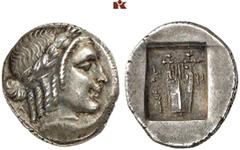 GRIECHISCHE MÜNZEN LYCIA. KRAGOS. AR-Hemidrachme, 48/23 v. Chr.; 2,19 g. Apollokopf r. mit Taenie//Lyra. Troxell 105. Feine Patina, vorzüglich Exemplar der Auktion Hirsch Nachf. 229, München 2003, Nr.