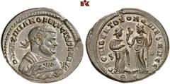 RÖMISCHE MÜNZEN MÜNZEN DER RÖMISCHEN KAISERZEIT. Maximianus I., 285-305. - als Senior Augustus. Æ-Follis, 305, Rom, 2. Offizin; 10,83 g. Konsularbüste r. mit Lorbeerkranz, Mappa und Lorbeerzweig//Prov