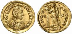RÖMISCHE MÜNZEN (ROMAN COINS) MÜNZEN DER RÖMISCHEN KAISERZEIT Valentinianus III., 425-455, für Galla Placidia. AV-Solidus, 426/430, Ravenna; 4.34 g. Drapierte Büste r. mit Perldiadem, gekrönt von der 