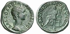RÖMISCHE MÜNZEN (ROMAN COINS) MÜNZEN DER RÖMISCHEN KAISERZEIT Severus Alexander, 222-235 für Orbiana. Æ-Sesterz, 225, Rom; 19.08 g. Drapierte Büste r. mit Diadem//Concordia sitzt l. mit Patera und Dop