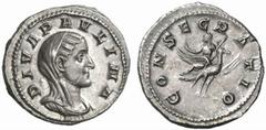 RÖMISCHE MÜNZEN (ROMAN COINS) MÜNZEN DER RÖMISCHEN KAISERZEIT Maximinus I. Thrax, 235-238 für Diva Paulina. AR-Denar, Rom; 4.05 g. Drapierte Büste r. mit Schleier//Pfau fliegt r. mit Diva. BMC 127; Co