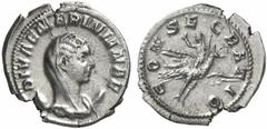 RÖMISCHE MÜNZEN (ROMAN COINS) MÜNZEN DER RÖMISCHEN KAISERZEIT Valerianus, 253-260 für Diva Mariniana. AR-Antoninian, Rom; 3.18 g. Drapierte Büste r. auf Mondsichel mit Schleier//Diva auf Pfau r. MIR 2