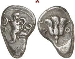 GRIECHISCHE MÜNZEN CARIA. RHODOS. AR-Tridrachme, 405/404 v. Chr.; 11,16 g. Herakles im Kampf mit den Schlangen//Rose. Ashton u. a., The Hecatomnus Hoard 2; Ashton, The Coinage of Rhodes 10. Von großer