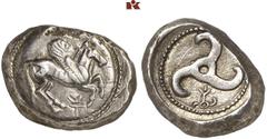 GRIECHISCHE MÜNZEN LYCIA. Khinakha (?). AR-Stater, 470/440 v. Chr.; 9,98 g. Pegasus r. auf Rundschild//Triskelis. Müseler IV, 83; SNG v. Aulock 4090. Fast vorzüglich