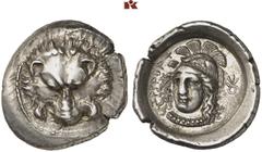 GRIECHISCHE MÜNZEN LYCIA. Wekhssere II. AR-1/3 Stater, 400/390 v. Chr., Zagaba; 2,66 g. Löwenmaske v. v.//In rundem Incusum: Athenakopf v. v. mit attischem Helm. Müseler VII, 3. R Vorzüglich Aus der S