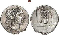 GRIECHISCHE MÜNZEN LYCIA. MASIKYTES. AR-Hemidrachme, 48/23 v. Chr.; 2,34 g. Apollokopf r. mit Lorbeerkranz//Lyra, l. Bogen, r. Pfeil. Troxell 150. Fast Stempelglanz/Stempelglanz