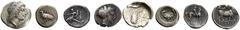 GRIECHISCHE MÜNZEN LOTS Lot Didrachmen aus Magna Graecia: Enthalten ist jeweils eine Prägung aus Tarent, Metapont, Akragas und Nola. 4 Stück. Meist sehr schön, teils besser