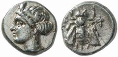 GRIECHISCHE MÜNZEN (GREEK COINS) IONIA IONIA EPHESOS. Æs, um 375 v. Chr.; 1.27 g. Weiblicher Kopf l. mit Mauerkrone//Biene. BMC 68. Vorzüglich Zur Datierung siehe Kinns, The Attic Weight Drachms of Ep