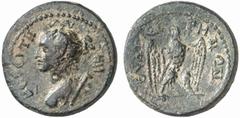 GRIECHISCHE MÜNZEN (GREEK COINS) LYDIA LYDIA THYATEIRA. Æs, 2./3. Jahrhundert n. Chr.; 6.86 g. Drapierte Büste der Artemis Boreitene l., vor der Brust Bogen, über der Schulter Köcher//Adler steht v. v