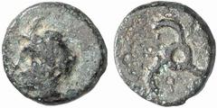 GRIECHISCHE MÜNZEN (GREEK COINS) LYCIA LYCIA Perikle. Æs, 380/360 v. Chr.; 1.88 g. Pankopf l.//Triskelis. SNG v. Aulock 4258. Grüne Patina, schön-sehr schön Estimate: 25 EUR