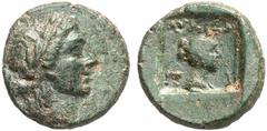 GRIECHISCHE MÜNZEN (GREEK COINS) LYCIA LYCIA PINARA. Æs, 1. Jahrhundert v. Chr.; 3.05 g. Apollokopf r. mit Lorbeerkranz//In Incusum: Drapierte Büste der Artemis r. Troxell 61. R Grüne Patina, sehr sch