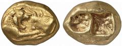 GRIECHISCHE MÜNZEN (GREEK COINS) LYDIA LYDIA Kroisos, 561-546 v. Chr. AV-Stater (schwerer Standard), Sardeis, 10.65 g. Löwen- und Stierprotome einander gegenüber//Zwei Incusa. SNG Cop. 454; SNG v. Aul