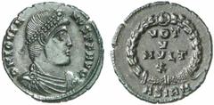 RÖMISCHE MÜNZEN (ROMAN COINS) MÜNZEN DER RÖMISCHEN KAISERZEIT MÜNZEN DER RÖMISCHEN KAISERZEIT Jovianus, 363-364. Æ-Centenionalis, Siscia; 2.84 g. Drapierte Büste r. mit Perldiadem//VOT/V/MVLT/X in Kra