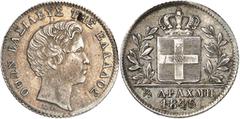 EUROPÄISCHE MÜNZEN UND MEDAILLEN GRIECHENLAND. Otto I., 1832-1862. 1/2 Drachme 1846, Athen. Divo 14 e; Karamitsos 98. Von großer Seltenheit, besonders in dieser Erhaltung. Hübsche Patina, fast vorzügl