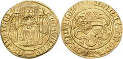 EUROPÄISCHE MÜNZEN UND MEDAILLEN NIEDERLANDE. UTRECHT. Bistum. Floris von Wevelinghoven, 1379-1393. Goldgulden (Florin d'or) o. J., Deventer. 3,17 g. Bischof unter gotischem Gebäude//Die Wappenschilde