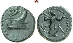DIE SAMMLUNG DR. W.R., TEIL 4 ASIA MINOR UND CYPRUS (SLG. DR. W. R.: ROMA UNIVERSA, GRIECHEN III). LYCIA. PHASELIS. Æs, 190/167 v. Chr.; 4,33 g. Prora r., darüber Nike//Athena Promachos steht r. mit B