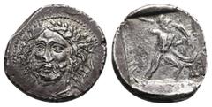 GRIECHISCHE MÜNZEN LYCIA, Perikle. Stater, 380/360 v. Chr., Antiphellos; 9,76 g. Kopf fast v. v., r. Delphin//Nackter Krieger r. mit Helm, Schild und Speer, unten r. Triskelis. Mildenberg in Vestigia 
