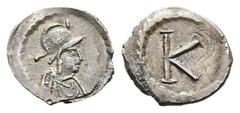 BYZANTINISCHE MÜNZEN BYZANZ, Iustinianus I., 527-565. AR-1/3 Siliqua, 530/580, Constantinopolis; 0,9 g. Drapierte Büste der Constantinopolis r. mit Helm//K. Bendall, Anonymous Silver Coinage of the 4t