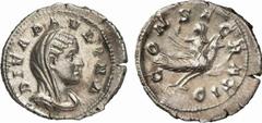 RÖMISCHE MÜNZEN (ROMAN COINS) MÜNZEN DER RÖMISCHEN KAISERZEIT Maximinus I. Thrax, 235-238 für Diva Paulina. AR-Denar, Rom; 2.57 g. Drapierte Büste r. mit Schleier//Pfau fliegt r. mit Diva. BMC 127; Co