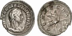 RÖMISCHE MÜNZEN (ROMAN COINS) MÜNZEN DER RÖMISCHEN KAISERZEIT Valerianus, 253-260 für Diva Mariniana. AR-Antoninian, Rom; 3.72 g. Drapierte Büste r. auf Mondsichel mit Schleier//Diva auf Pfau r. MIR 2