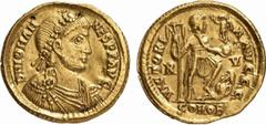 RÖMISCHE MÜNZEN (ROMAN COINS) MÜNZEN DER RÖMISCHEN KAISERZEIT Johannes, 423-425. AV-Solidus, Ravenna; 4.45 g. Drapierte Büste r. mit Rosettendiadem//Kaiser steht r. mit Standarte und Victoria auf Glob