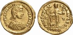 RÖMISCHE MÜNZEN (ROMAN COINS) MÜNZEN DER RÖMISCHEN KAISERZEIT Valentinianus III., 425-455. AV-Solidus, 430/445, Ravenna; 4.48 g. Drapierte Büste r. mit Rosettendiadem//Kaiser steht v. v. mit Langkreuz