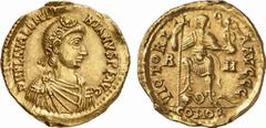 RÖMISCHE MÜNZEN (ROMAN COINS) MÜNZEN DER RÖMISCHEN KAISERZEIT Valentinianus III., 425-455. AV-Solidus, 440/455, Rom; 4.48 g. Drapierte Büste r. mit Rosettendiadem//Kaiser steht v. v. mit Langkreuz und