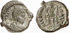 RÖMISCHE MÜNZEN (ROMAN COINS) MÜNZEN DER RÖMISCHEN KAISERZEIT Maiorianus, 457-461. Æ-Nummus, Ravenna; 1.80 g. Drapierte Büste r. mit Perldiadem//Victoria steht l. mit Kranz und Palmzweig. RIC 2617. RR