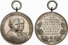 DEUTSCHE MÜNZEN UND MEDAILLEN (GERMAN COINS AND MEDALS) WIED WIED-NEUWIED, GRAFSCHAFT, SEIT 1784 FÜRSTENTUM Wilhelm Adolf Maximilian Karl, 1864-1907. Tragbare Silbermedaille 1898, unsigniert, auf die 