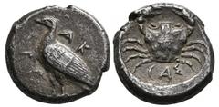 GREEK COINS GREEK COINS SICILIA AKRAGAS. AR-Didrachme, 480/470 v. Chr.; 8,55 g. Adler steht l.//Krebs. Westermark, Akragas 279. Herrliche Patina, sehr schön Erworben vor 1967.
