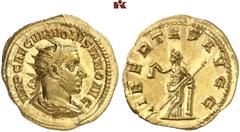 RÖMISCHE MÜNZEN MÜNZEN DER RÖMISCHEN KAISERZEIT. Volusianus, 251-253. AV-Binio, Rom; 5,86 g. Drapierte Büste r. mit Strahlenbinde//Libertas steht l. mit Pileus und Zepter. Calicó 3360 und 3360 a; Coh.