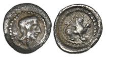 GREEK COINS LYCIA TLOS. AR-Hemiobol, um 400/360 v. Chr.; 0,3 g. Unbärtiger Kopf r. mit persischer Tiara//In rundem Incusum: Löwe sitzt r. Müseler -, vergl. VII, 16-17 (Revers); Winzer 11.2 (dies Exemp