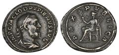 ROMAN COINS MÜNZEN DER RÖMISCHEN KAISERZEIT Pupienus, 238. AR-Denar, Rom; 3,29 g. Drapierte Büste r. mit Lorbeerkranz//Pax sitzt l. mit Zweig und Zepter. BMC 46; Coh. 22; RIC 4. Feine Tönung, sehr sch