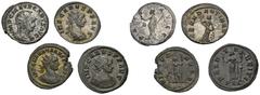 ROMAN COINS MÜNZEN DER RÖMISCHEN KAISERZEIT Carus, 282-283. Æ-Antoninian, Lugdunum; 3,66 g. a) Gepanzerte Büste r. mit Strahlenbinde//Pax steht l. mit Zweig und Zepter (Coh. 49; RIC 13); dazu drei wei