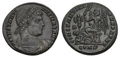 ROMAN COINS MÜNZEN DER RÖMISCHEN KAISERZEIT Constantinus I., 306-337. Æ-Follis, 328, Constantinopolis, 2. Offizin; 3,17 g. Drapierte Büste r. mit Rosettendiadem//CONSTANTINIANA DAFNE Victoria sitzt l.