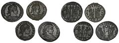 ROMAN COINS MÜNZEN DER RÖMISCHEN KAISERZEIT Constantinus I., 306-337 für Constantius II. Æ-Follis, 332/333, Treveri, 2. Offizin; 2,35 g. a) Gepanzerte Büste r. mit Lorbeerkranz//Zwei Soldaten mit Spee