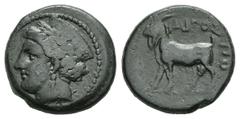 GREEK COINS THRACIA AIGOSPOTAMOI. Æs, um 300 v. Chr.; 8,4 g. Herakopf l. mit Polos//Ziegenbock steht l. SNG Cop. 850. Dunkle Patina, leicht korrodiert, schön-sehr schön Exemplar der Sammlung Dr. W.R. 