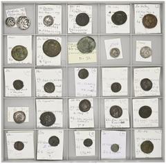 ROMAN COINS LOTS RÖMISCHER MÜNZEN Römische Silber- und Bronzemünzen: Enthalten sind römische Münzen (2x Denare, 7x Antoniniane, 2x Sesterze, 4x Dupondii/Asse, 9x Folles) der Republik und Kaiserzeit, u