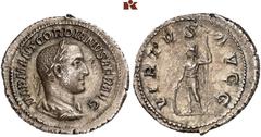 ÄGYPTEN UND ROM MÜNZEN DER RÖMISCHEN KAISERZEIT. Gordianus II. Africanus, 238. Hier geht's zur Video-Besichtigung AR-Denar, Rom; 2,94 g. Drapierte Büste r. mit Lorbeerkranz//Virtus steht l. mit Speer 