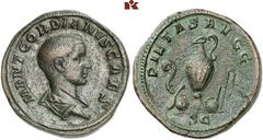 ÄGYPTEN UND ROM MÜNZEN DER RÖMISCHEN KAISERZEIT. Balbinus und Pupienus, 238, für Gordianus III. Æ-Sesterz, Rom; 24,52 g. Drapierte Büste r.//Priester­geräte. BMC 64; Coh. 183; RIC 3. R Grüne Patina, m