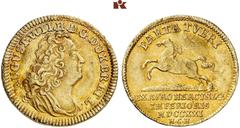 GOLDMÜNZEN UND -MEDAILLEN DEUTSCHE GOLDMÜNZEN. BRAUNSCHWEIG UND LÜNEBURG. BRAUNSCHWEIG-WOLFENBÜTTEL, FÜRSTENTUM. August Wilhelm, 1714-1731 Dukat 1721, Braunschweig. Harzgold-Dukat. 3,48 g. Fb. 693; Mü