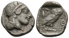 GREEK COINS ATTICA ATHEN. AR-Tetradrachme, um 440/420 v. Chr.; 16,69 g. Athenakopf r. mit attischem Helm//In Incusum: Eule r., dahinter Olivenzweig und Mondsichel. Flament Gruppe II. Knapper Schrötlin