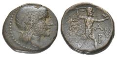 GREEK COINS PELOPONNESUS ELIS. OLYMPIA. Æs, um 200/192 v. Chr.; 5,4 g. Apollokopf r. mit Lorbeerkranz//Zeus steht r. mit Blitz und Adler, davor Kranz. Hoover 525; Slg. BCD 291. RR Braune Patina, etwas