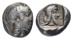 GREEK COINS LYCIA Kherei. AR-Hemidrachme, 430/410 v. Chr., Xanthos; 2,04 g. Athenakopf r. mit attischem Helm//In Incusum: Kopf r. mit Kyrbasia. Müseler VI, 32 (dies Exemplar); Winzer 23.4 (dies Exempl